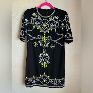 River Island Black Short Sleeve Beaded Shift Dress 8
